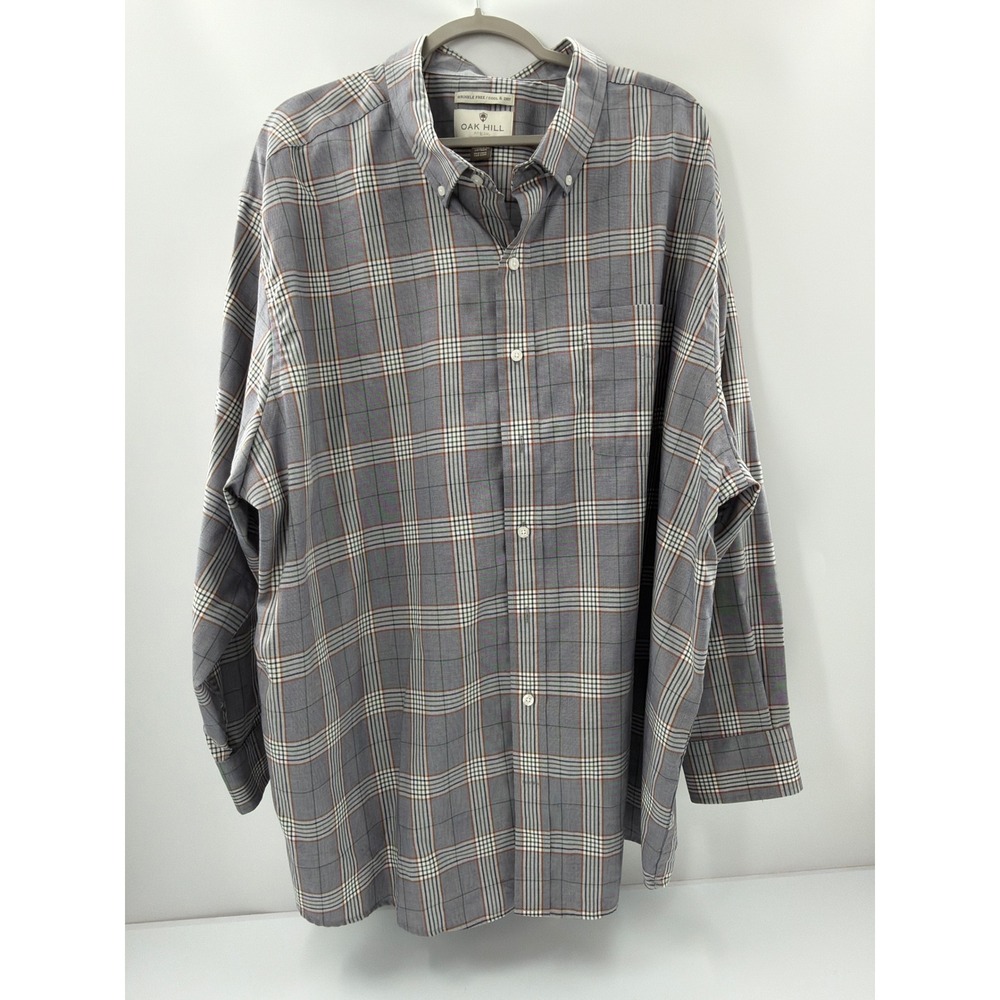 Oak Hill Fit by DXL Mens 3XL Grey Plaid Button Down Shirt Long Sleeve